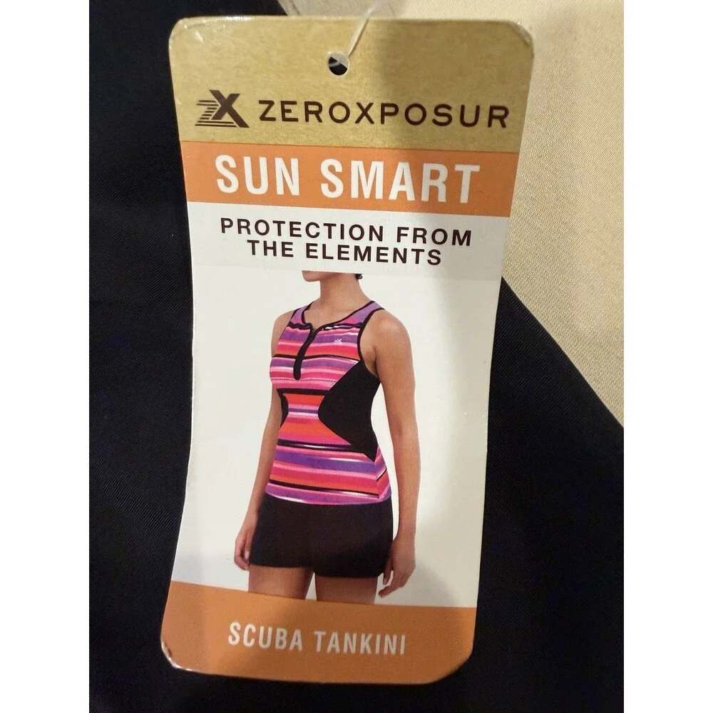 ZeroXPosur Size Large (12) Swim Top With Zipper & 4-Way Stretch Colorful UPF 30+
